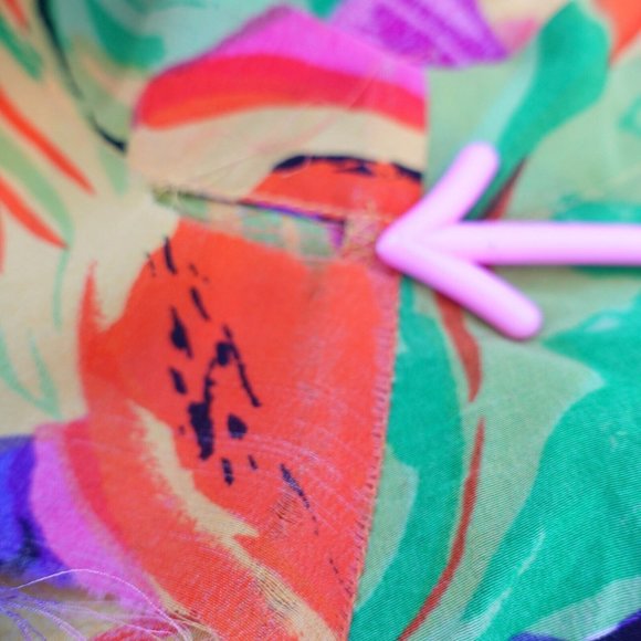 VINTAGE Tropical Top Women XL Silk Bold Blouse Vivid Bright Leaves Boho 90s - Picture 7 of 10